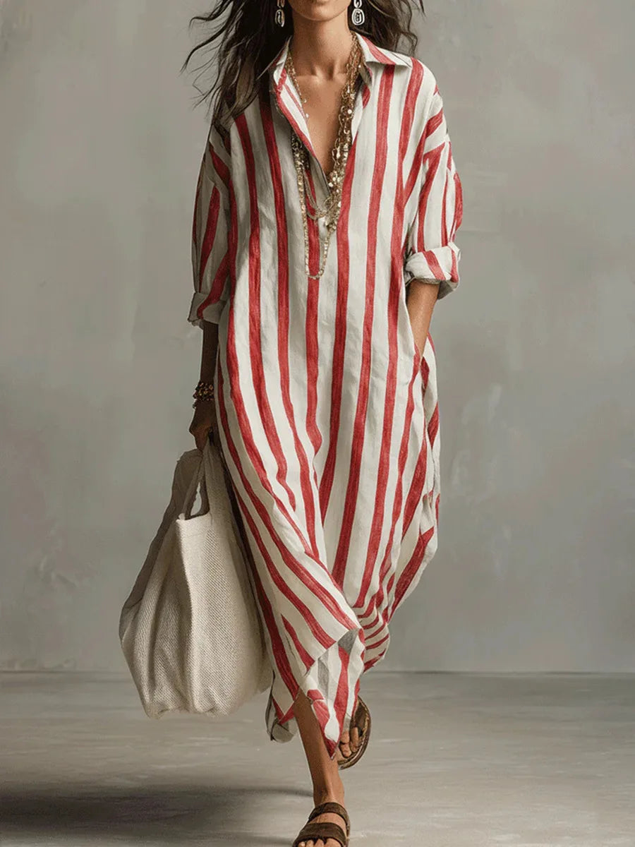 Women's Summer Casual Striped Maxi Shirt Dress