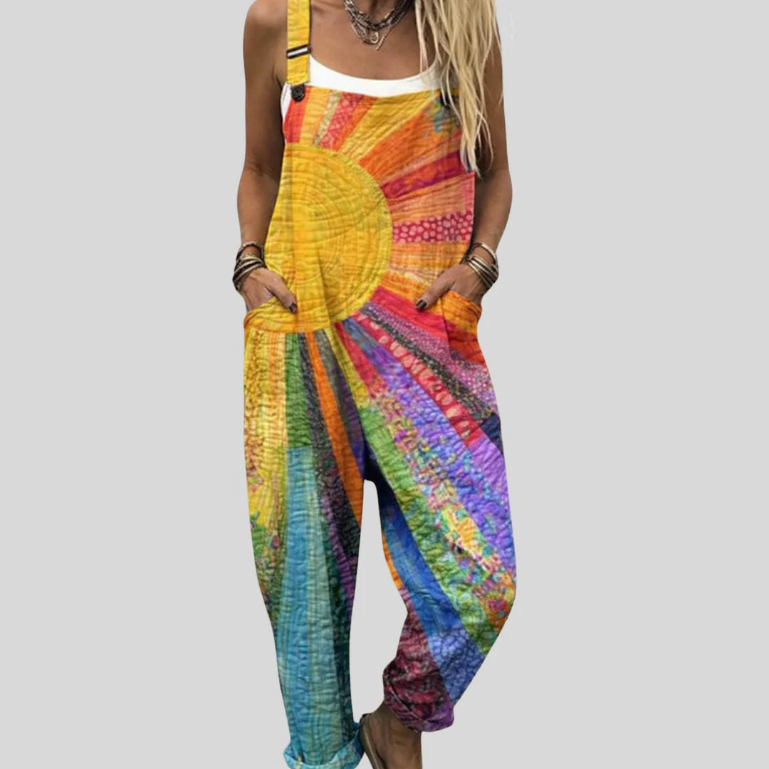Women's Summer Casual Vivid Swirl Print Wide-Leg Jumpsuit