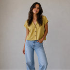 Women's Summer Linen Blend Button-Front Top