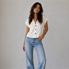 Women's Summer Linen Blend Button-Front Top