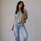 Women's Summer Linen Blend Button-Front Top