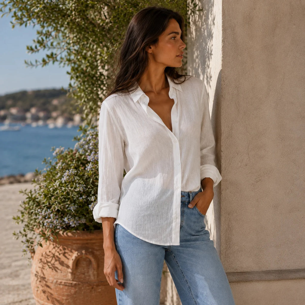 Women's Summer Linen Blend Button-Up Blouse