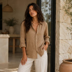 Women's Summer Linen Blend Button-Up Blouse