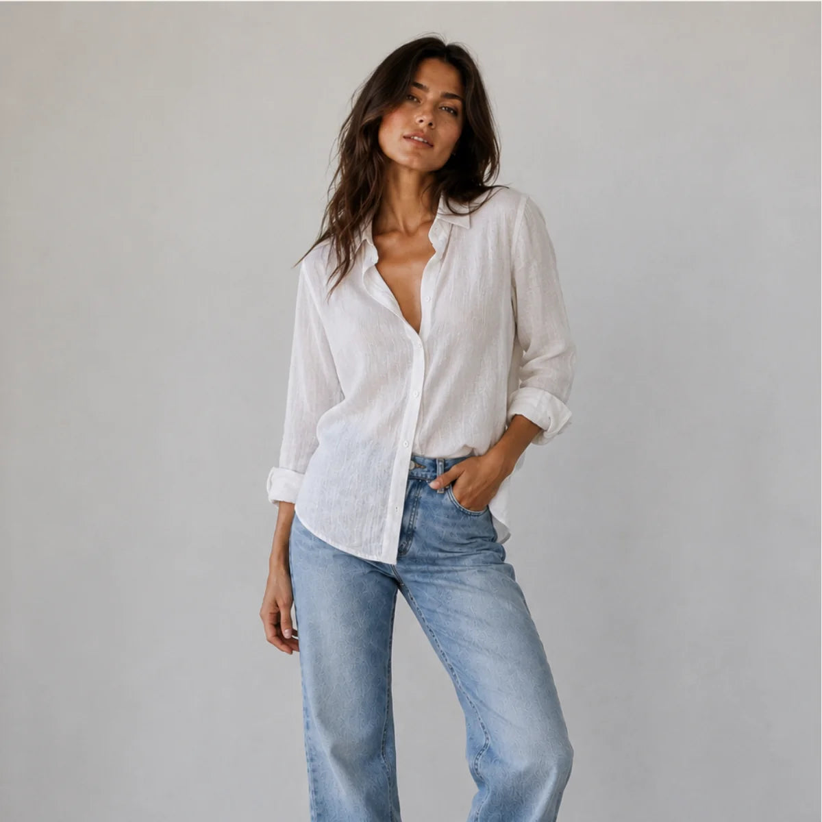 Women's Summer Linen Blend Button-Up Blouse