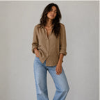 Women's Summer Linen Blend Button-Up Blouse