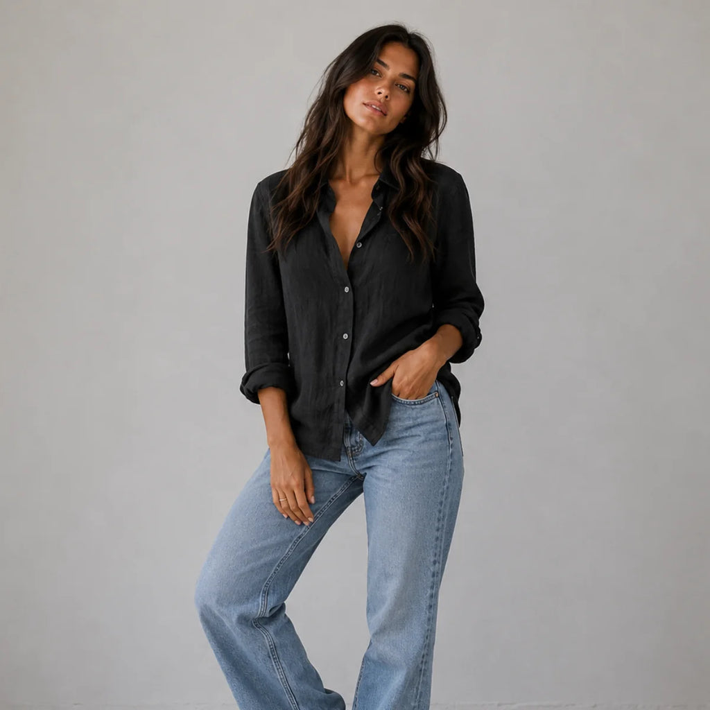 Women's Summer Linen Blend Button-Up Blouse