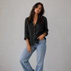 Women's Summer Linen Blend Button-Up Blouse