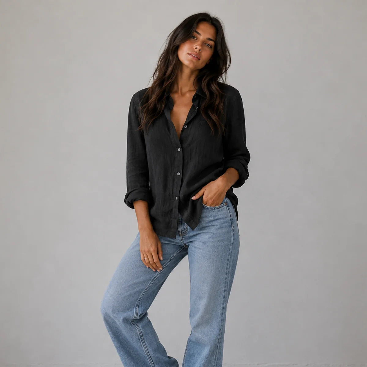 Women's Summer Linen Blend Button-Up Blouse