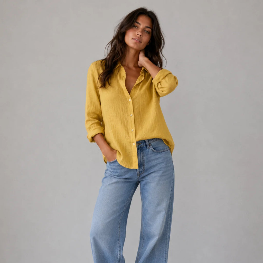 Women's Summer Linen Blend Button-Up Blouse