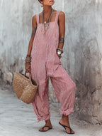 Women's Summer Striped Square-Neck Sleeveless Jumpsuit