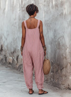 Women's Summer Striped Square-Neck Sleeveless Jumpsuit