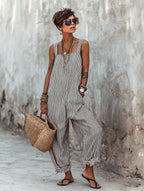 Women's Summer Striped Square-Neck Sleeveless Jumpsuit