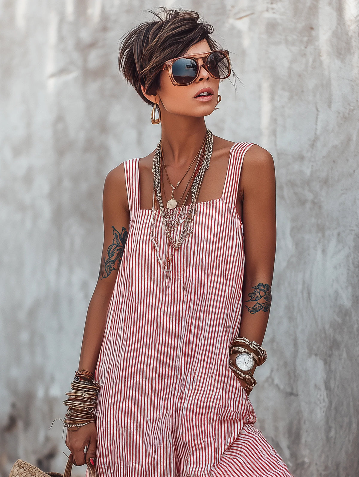 Women's Summer Striped Square-Neck Sleeveless Jumpsuit