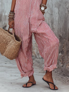 Women's Summer Striped Square-Neck Sleeveless Jumpsuit
