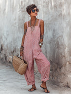 Women's Summer Striped Square-Neck Sleeveless Jumpsuit