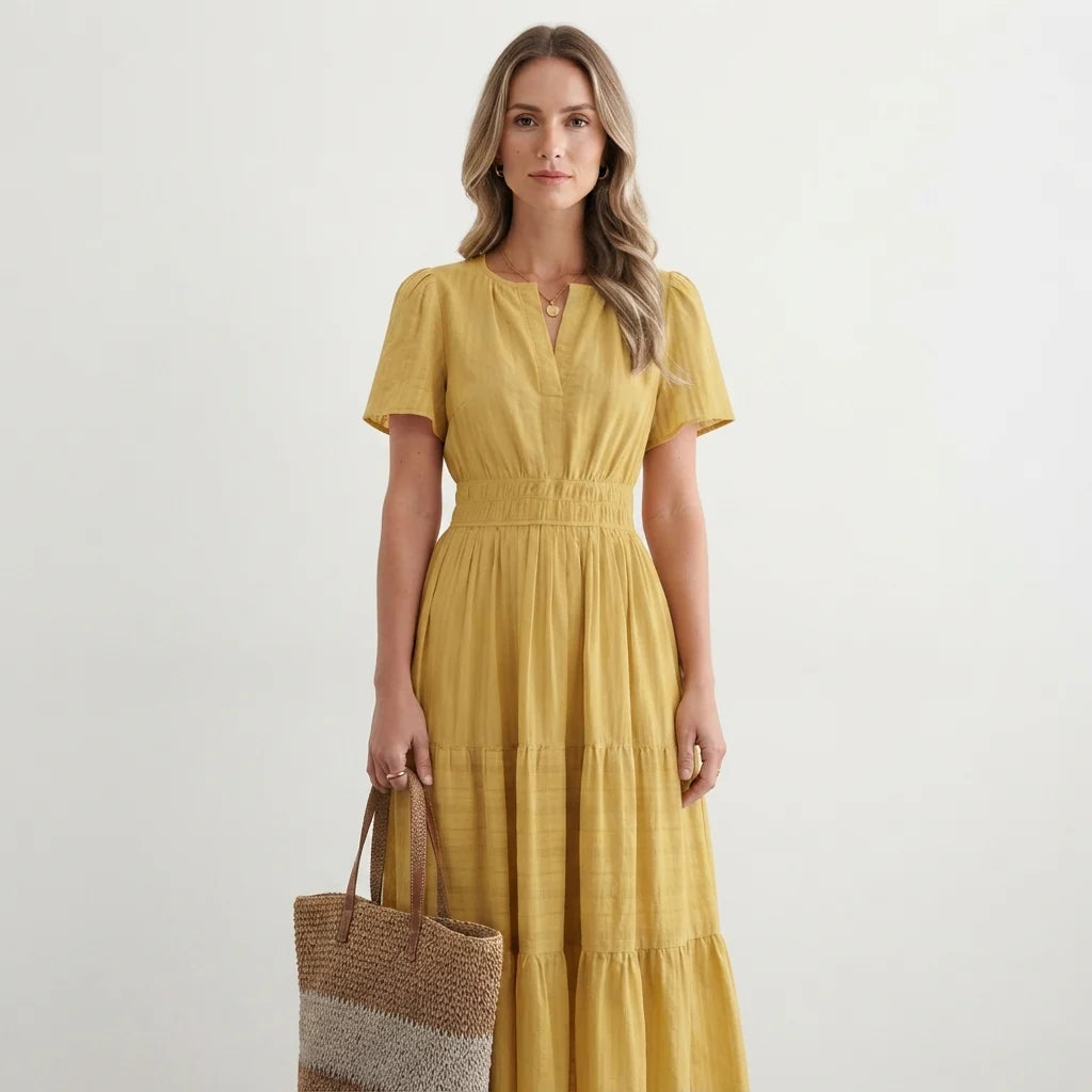 Women's Tiered Flutter-Sleeve Maxi Dress