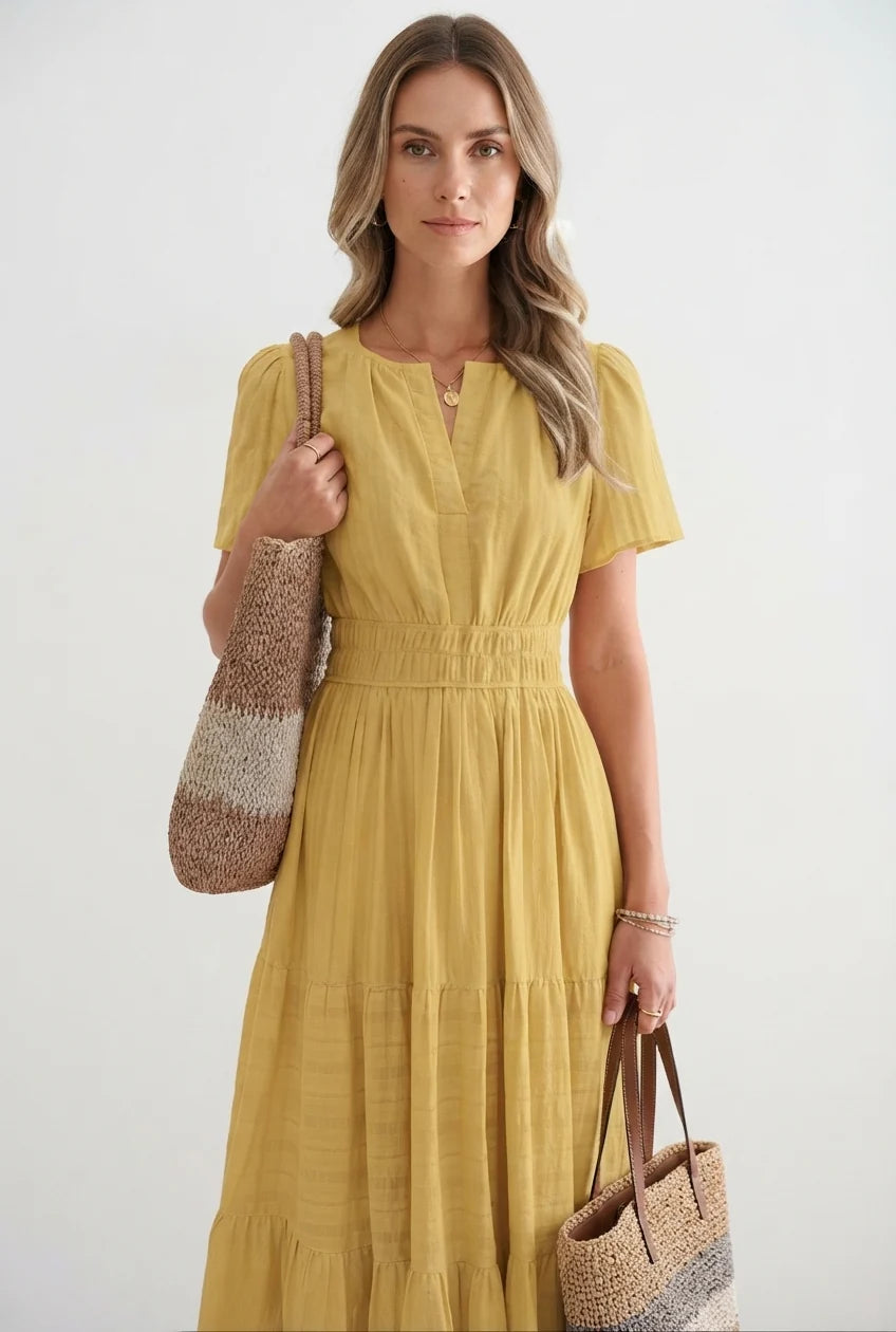 Women's Tiered Flutter-Sleeve Maxi Dress