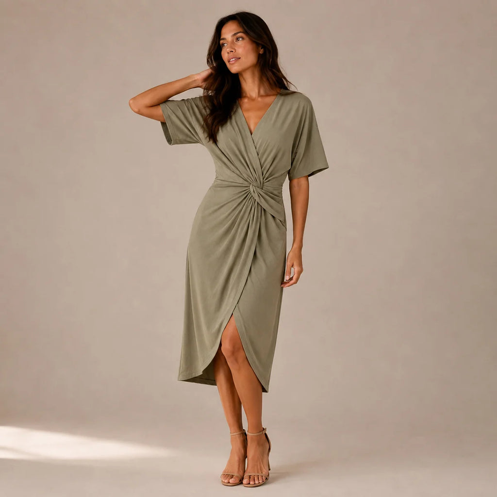 Women's Twist Front Wrap Midi Dress