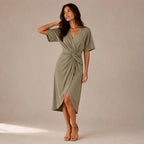 Women's Twist Front Wrap Midi Dress