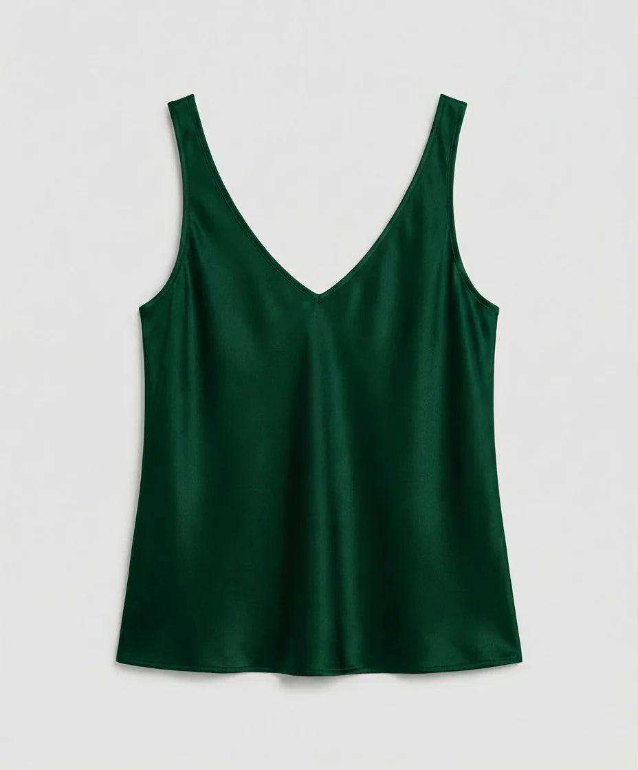 Women's V-Neck Satin Camisole Top with Wide Straps