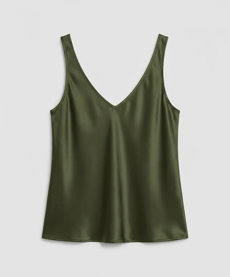 Women's V-Neck Satin Camisole Top with Wide Straps