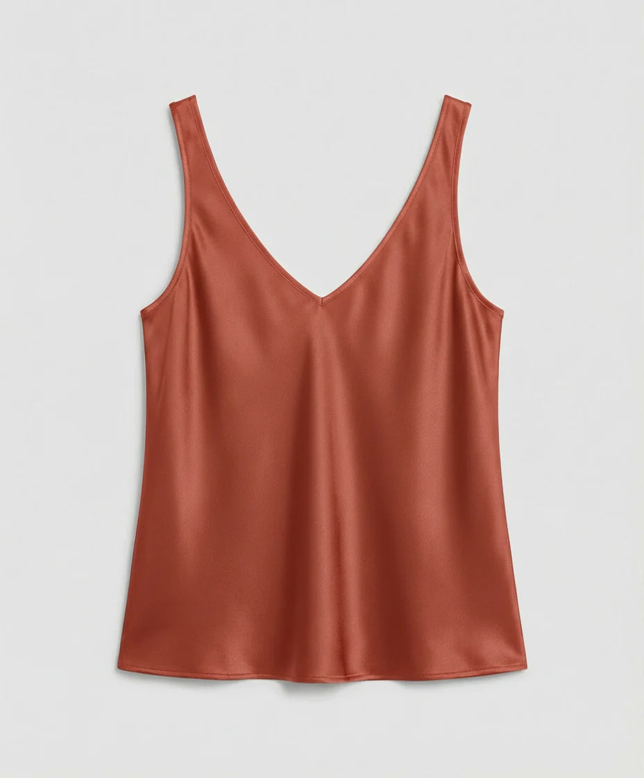 Women's V-Neck Satin Camisole Top with Wide Straps