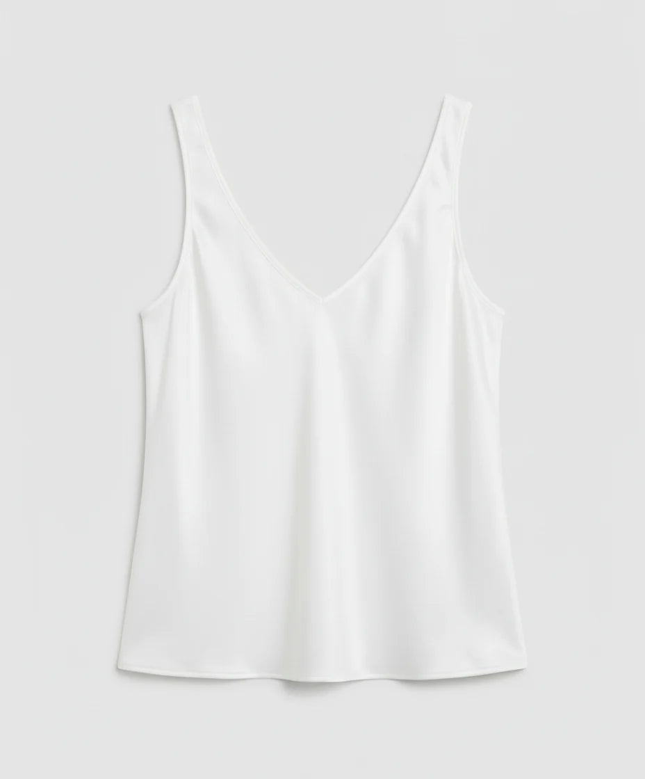 Women's V-Neck Satin Camisole Top with Wide Straps