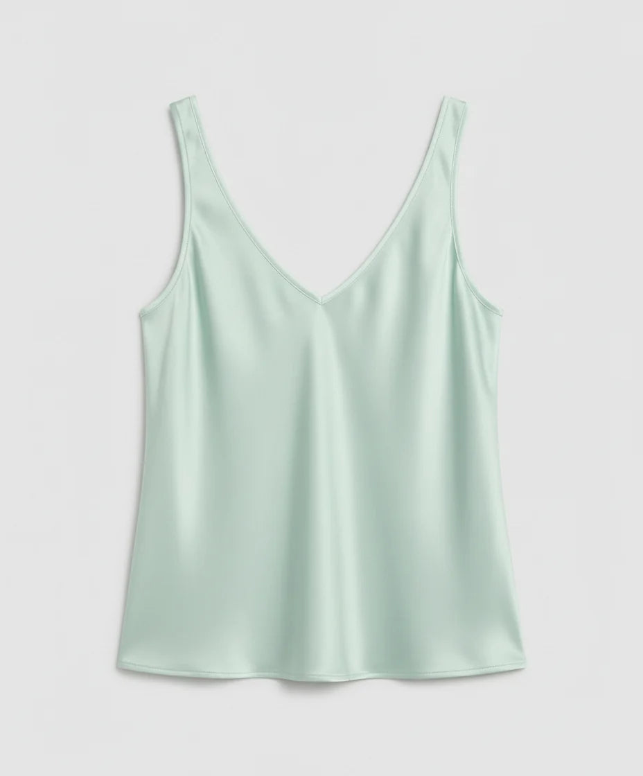 Women's V-Neck Satin Camisole Top with Wide Straps