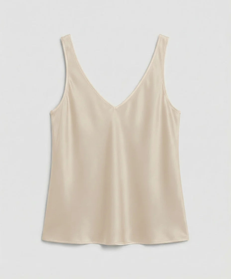 Women's V-Neck Satin Camisole Top with Wide Straps