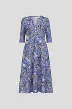 Women's V-Neck Three-Quarter Sleeve Midi Dress