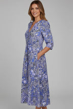 Women's V-Neck Three-Quarter Sleeve Midi Dress