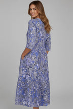 Women's V-Neck Three-Quarter Sleeve Midi Dress