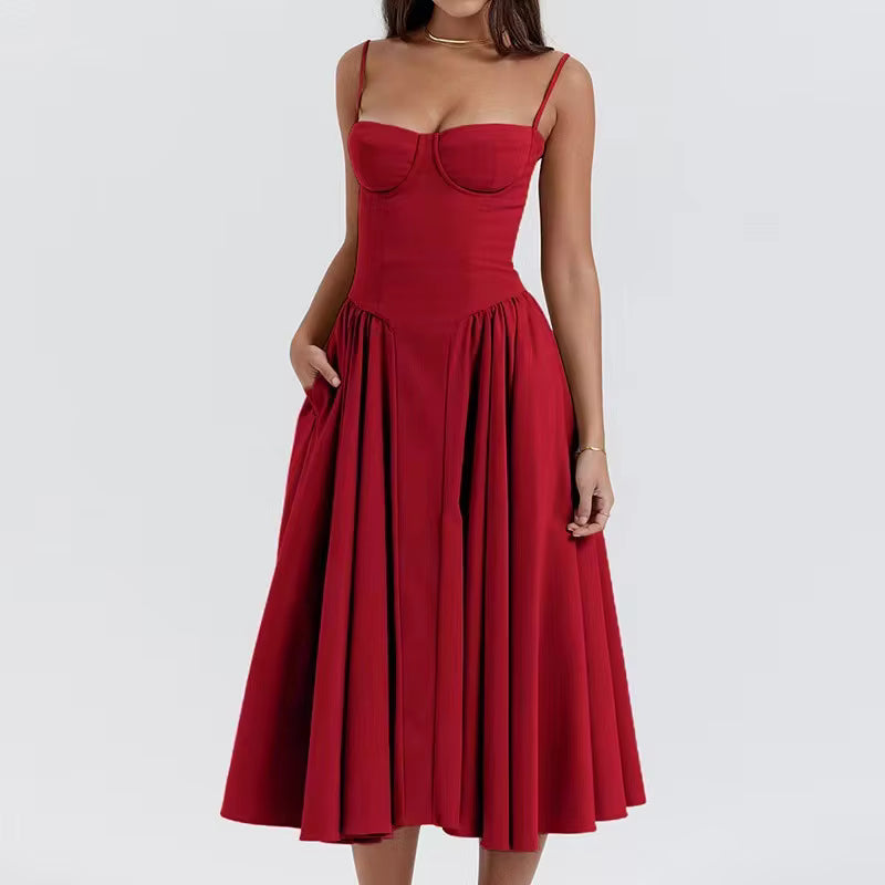 Women's Vintage Floral Corset Midi Sundress