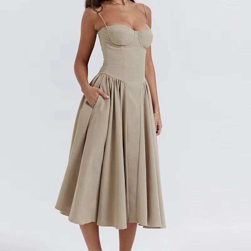 Women's Vintage Floral Corset Midi Sundress